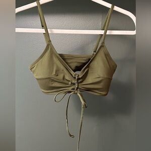 H&M Dark Olive Green Lace-Up Bikini Top Size 12